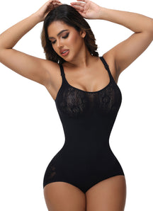 Sexy Seamless Jacquard Bodysuit Tummy Control Spaghetti Strap Shapewear