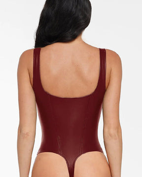 Shapewear Leather Lace Balconette Thong Sculpting Bodysuit