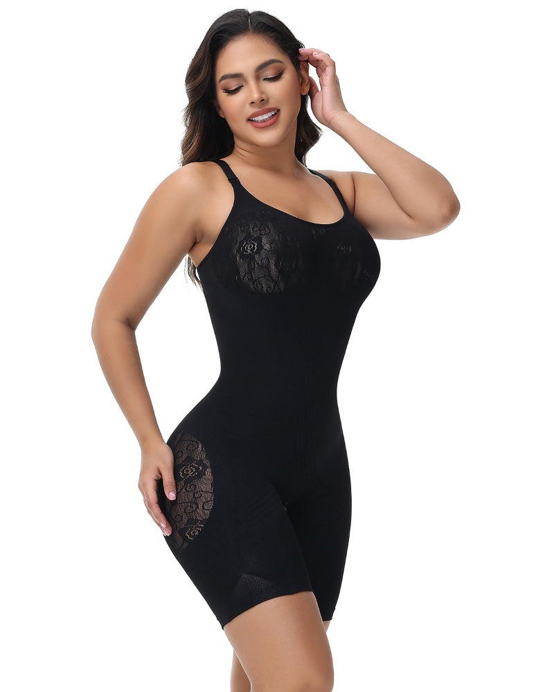 Rose Jacquard Thigh Slimmer Shapewear Seamless Sculpting Snatched Waist Bodysuit