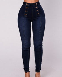 Trendy Double-breasted Multi-button Slim-fit Stretch Jeans