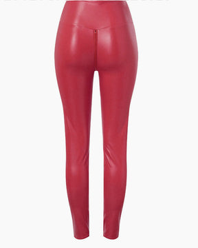 Sexy PU Leather Crotch Zipper Leather Pants for Curvy Women