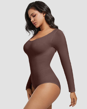 Seamless Crew Neck Long Sleeve Corset Bodysuit Tops Stretch Triangle Jumpsuit