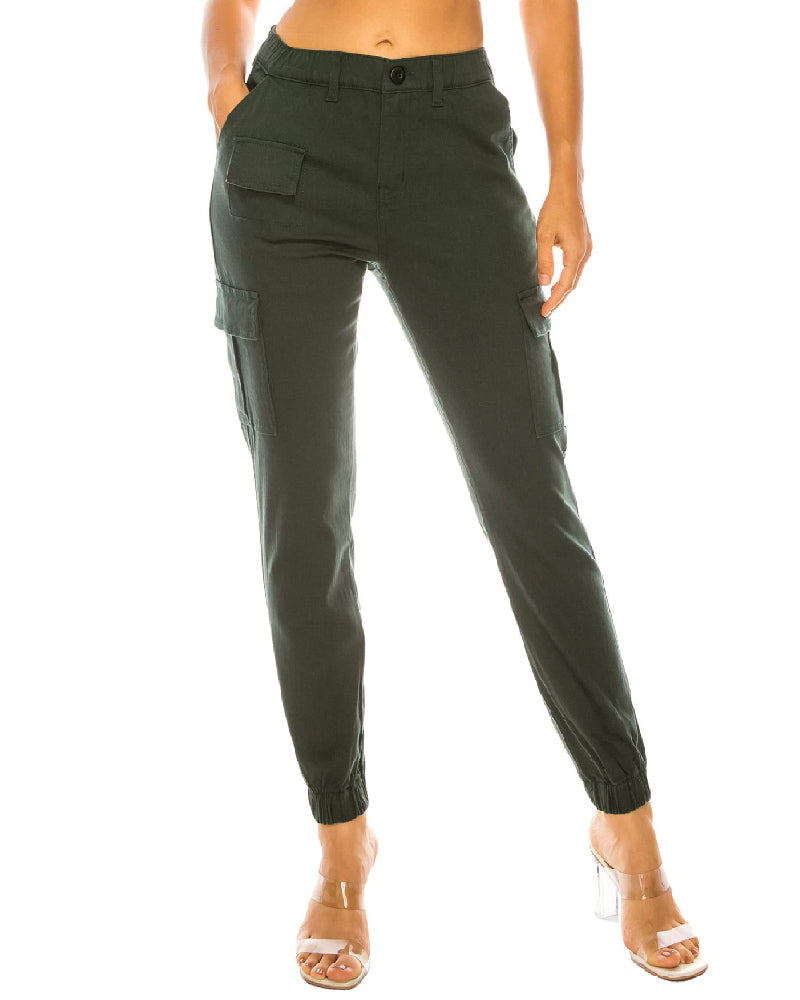 Women's High Waist Slim Fit Cargo Pants Casual Elastic Waistband Tapered Sweatpants