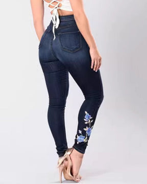 High-waist Slim-fit Stretch Embroidered Jeans