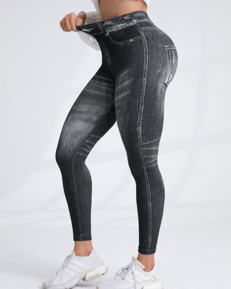 Seamless Printed Imitation Denim Yoga Pants Women's Quick Dry High Elastic