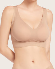 Smooth No Underwire V Neck Bra Seamless Full Coverage Comfort Push Up Bra