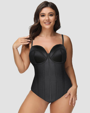 Women's Corset Thong Tummy Control Butt Lift Bodysuit Shapewear With Wired-Cup Bra (Pre-Sale)