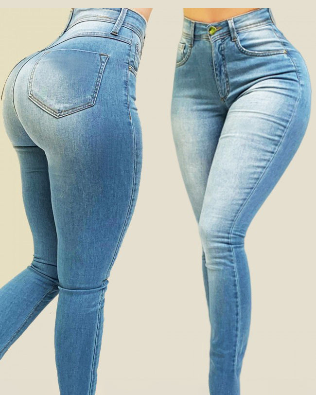 Women's High Waist Push Up Elastic Slim-fit Shaping Skinny Jeans