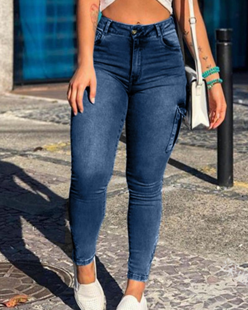 Sexy Old Fashionable Mutil-pocket Cargo Skinny Jeans