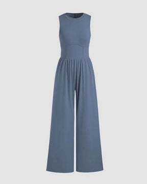 Round Neck Vest High Waist Jumpsuit Wide Leg Pants