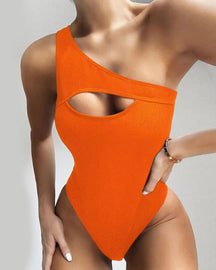 Women's One Shoulder Ribbed Cut Out Bodysuit Solid One Piece Push Up Shapewear