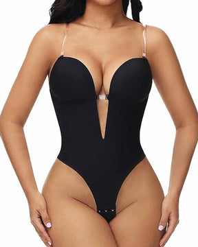 Plunge Backless Bodysuit Seamless Built In Bra Thong Shapewear