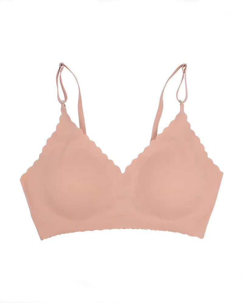 Scallop Trim Wireless Comfortable Bra Seamless Everyday Intimates Bra