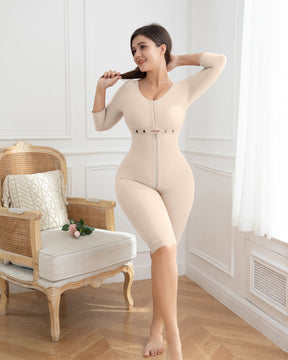 Fajas Beige Hourglass Shapewear for Women With Sleeves and Bra