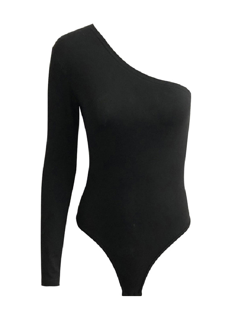 Women's One Shoulder Long Sleeve Thong Tight Tank Top Bodysuit