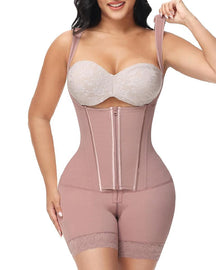 High compression Front Zipper Mid Thigh Shapewear with Bra