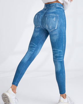 Seamless Printed Imitation Denim Yoga Pants Women's Quick Dry High Elastic