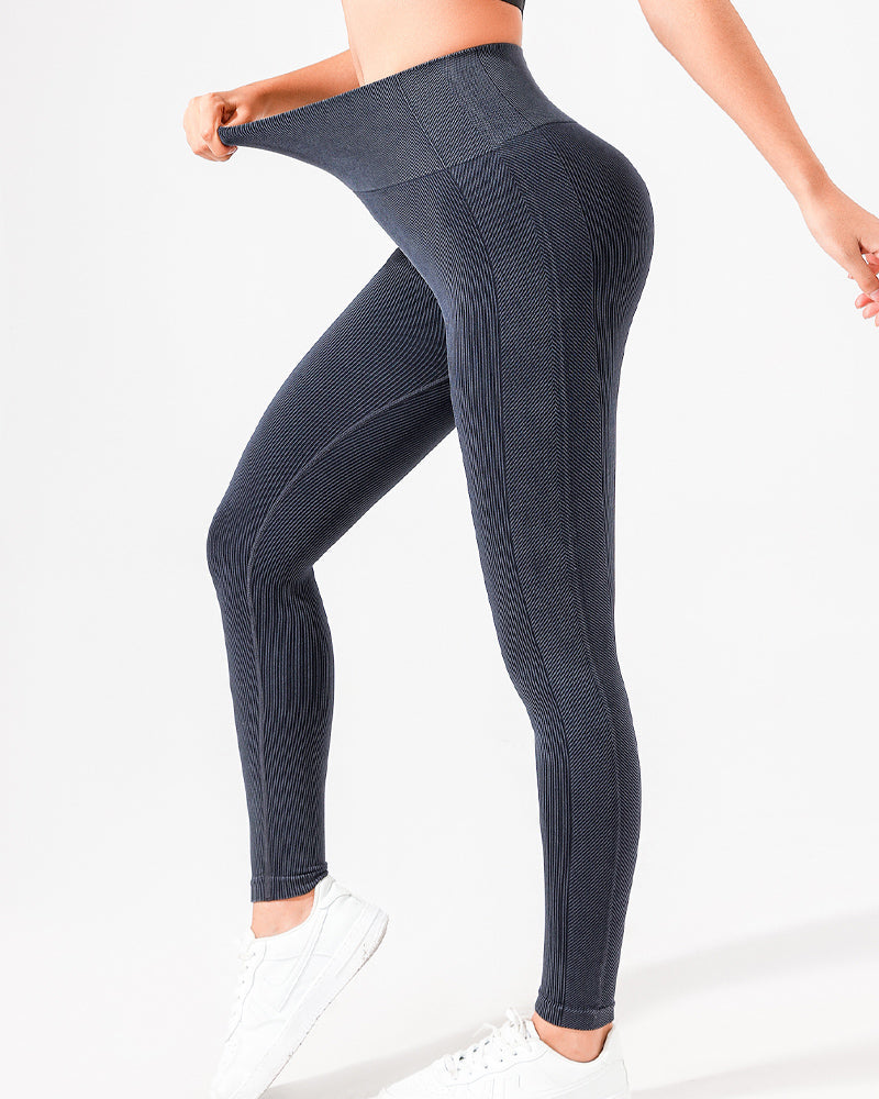 High Waist Ribbed Knit Yoga Pants Quick Drying Slimming Leggings