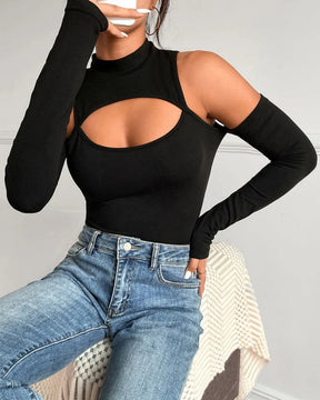 Sexy Long-sleeved Bodysuit with Off-shoulder Fit