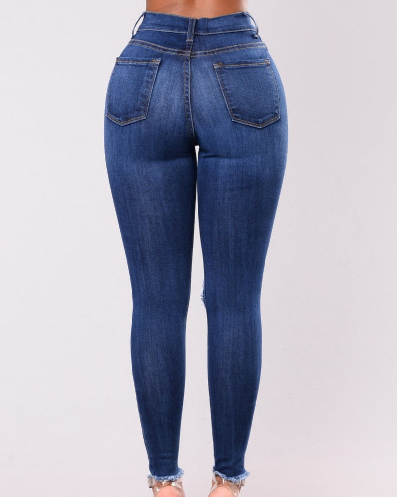 High Waisted Skinny Stretchy Soft Slim Fit Retro Distressed Jeans