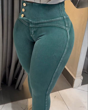 High Waisted Side Button Hip Lift Skinny Colombian Jeans (Pre-Sale)