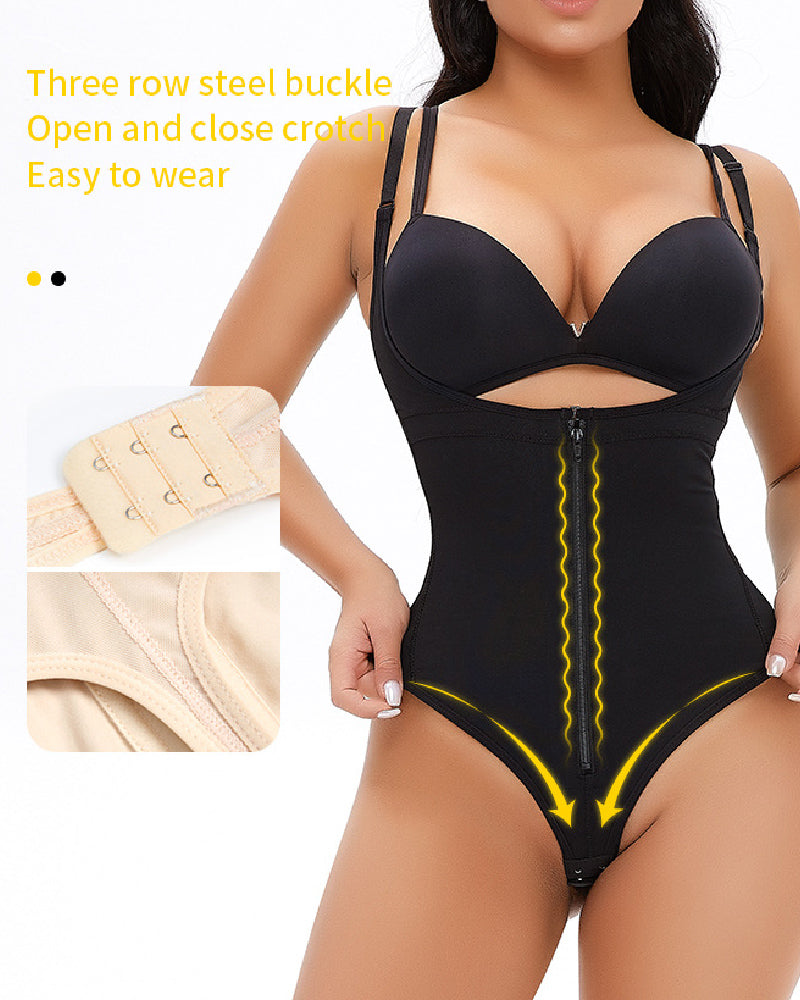 Women's Sexy Tummy Control Open Bust Body Shaper Zipper Plus Size Thong Shapewear