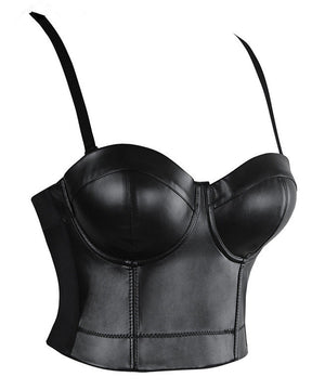 Women's Straps PU Leather Bustier Crop Top Push Up Corset Top Bra