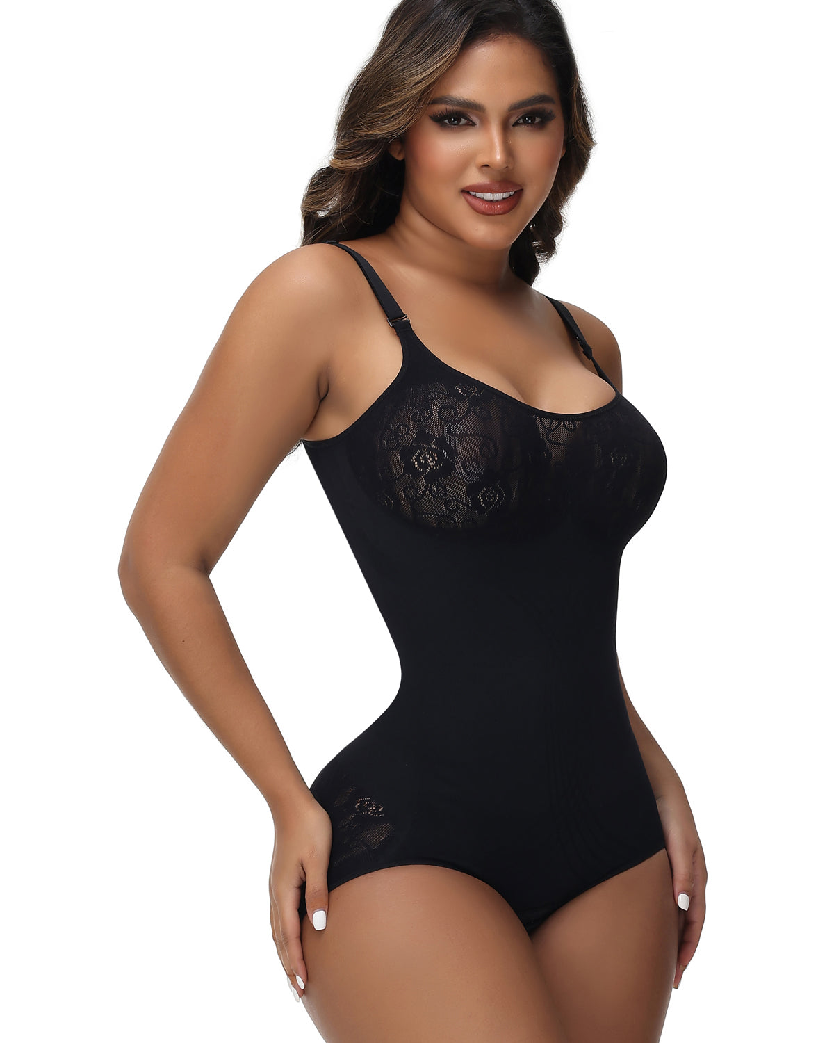 Sexy Seamless Jacquard Bodysuit Tummy Control Spaghetti Strap Shapewear