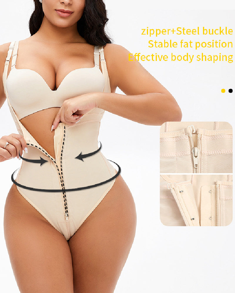 Women's Sexy Tummy Control Open Bust Body Shaper Zipper Plus Size Thong Shapewear