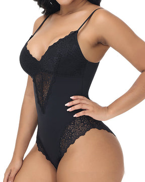 Women's Lace Sheer Spaghetti Strap Cami Bodysuit Sleeveless One Piece Shapewear