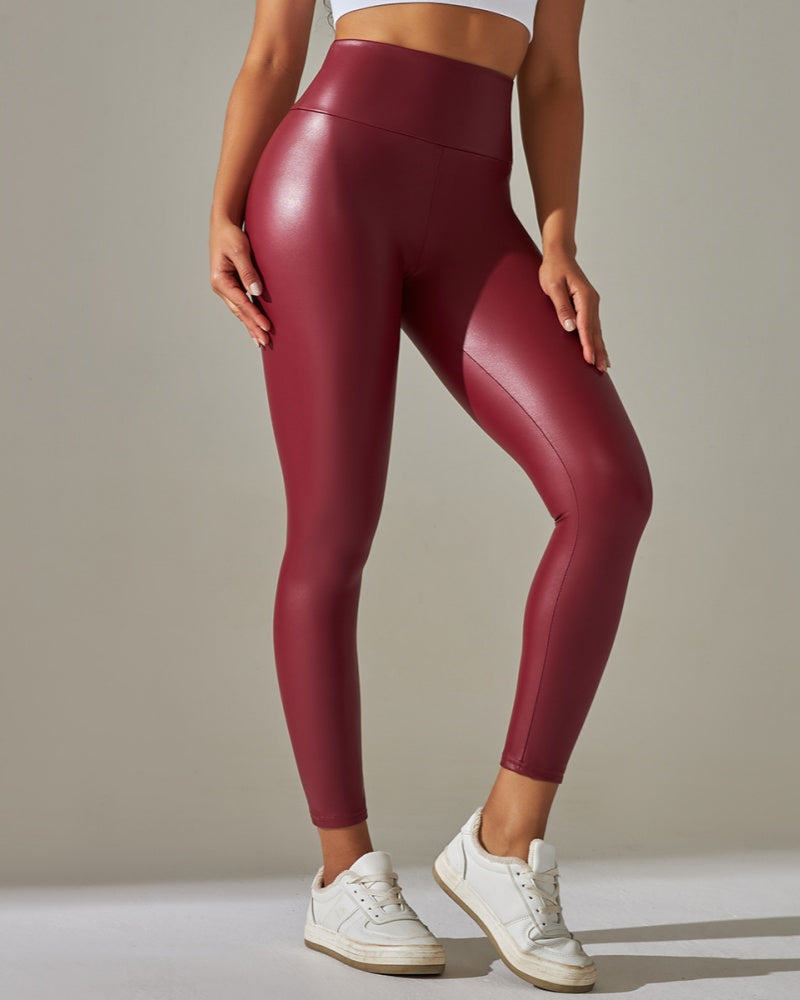 High Waist Tight Sexy PU Leather Pants Colorful Yoga Pants for Women