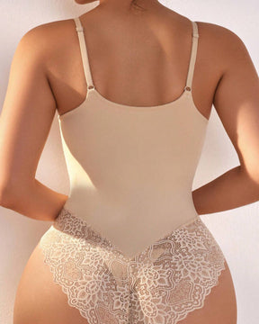 Women's Lace Sheer Spaghetti Strap Cami Bodysuit Sleeveless One Piece Shapewear