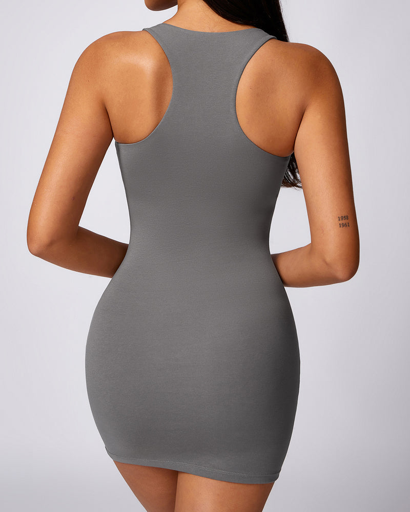 Ribbed Racerback Slim Fit Shapewear Dress Sleeveless Sexy Bodycon Mini Dress