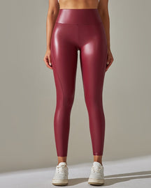 Spliced PU Leather Pants Stretch Tight High Waist Pants