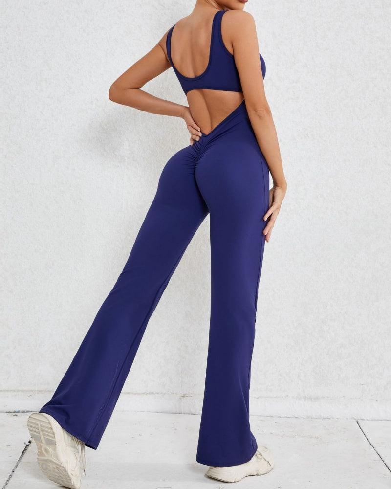 Hollow Back Sports Flared Yoga Jumpsuit