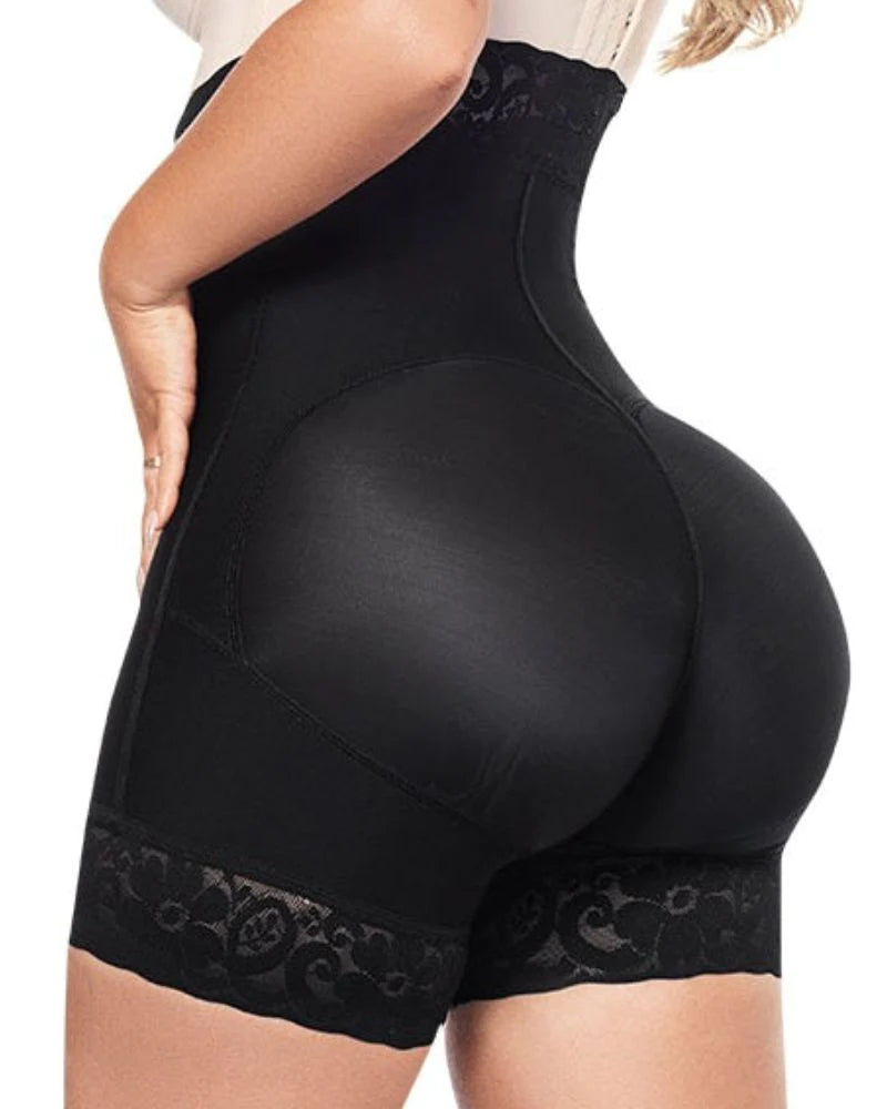 High Waist Butt Lift Shaper Zipper Short With Lace Trim