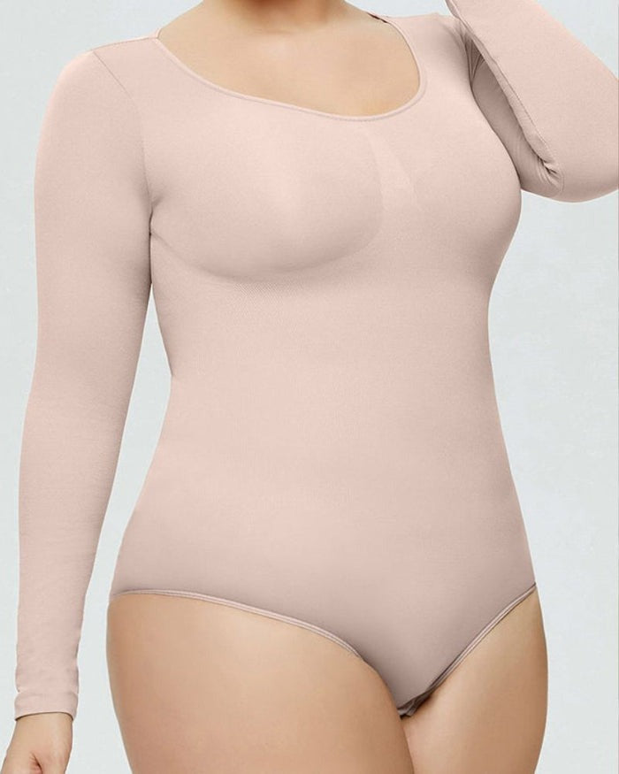 Women Crew Neck Long Sleeve Slimming T-shirt Bodysuit