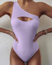 Women's One Shoulder Ribbed Cut Out Bodysuit Solid One Piece Push Up Shapewear