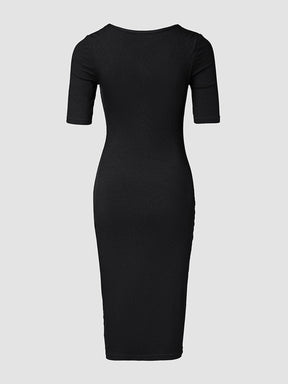 Built-in Shapewear Short Sleeve Square Neck Slim Fit Midi Body Dress