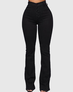 High-Waist Washed Stretch Single-Breasted Multi-Button Skinny Jeans