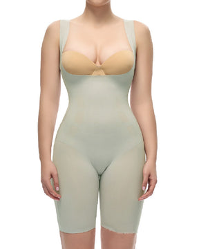 Seamless Open Bust Thigh Slimmer Bodysuit Elasticity Tummy Control Shapewear