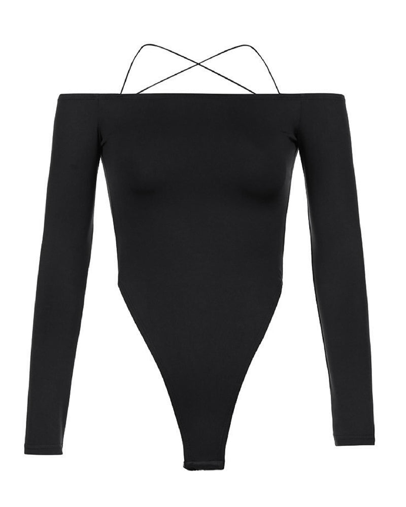 Women's Sexy Off Shoulder Long Sleeve Strappy Backless Bodysuits