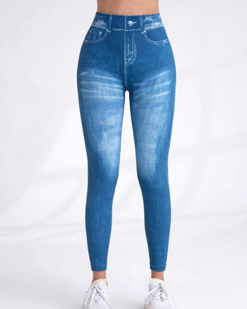 Seamless Printed Imitation Denim Yoga Pants Women's Quick Dry High Elastic