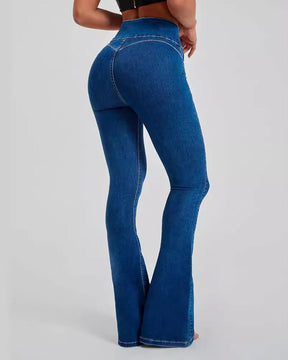 High-waisted Multi-button Slim-fit Stretch-sculpting Flared Jeans