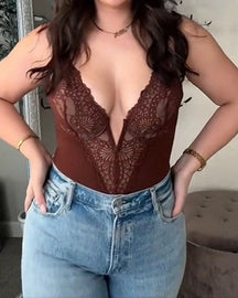 Sexy Lace Deep-V Neck Bodysuits