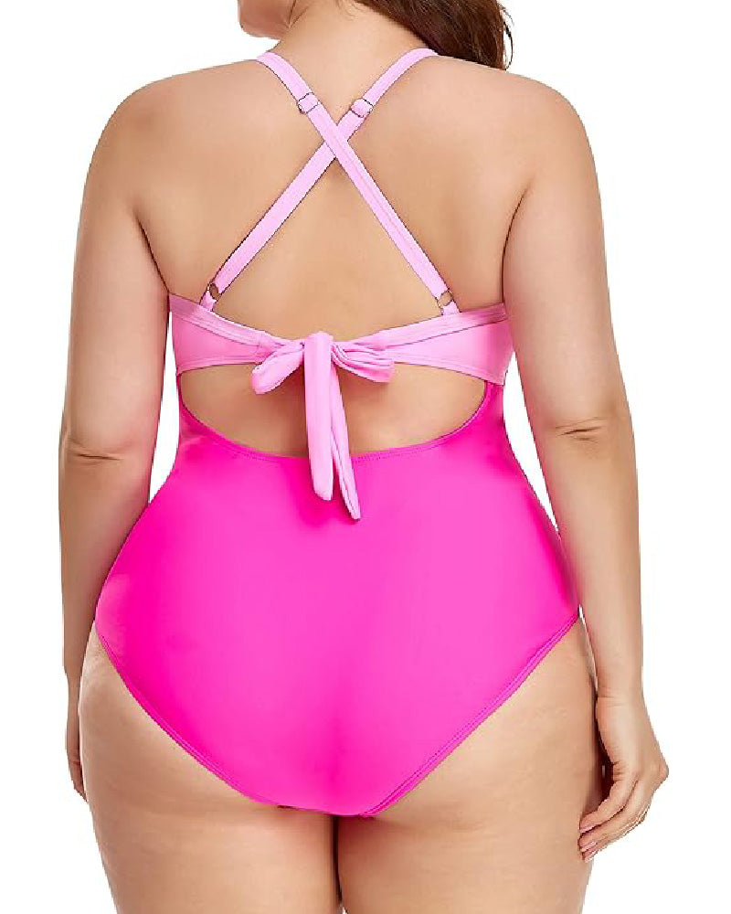 One Piece Cutout Swimsuits Tummy Control High Waist Tie Back Swimwear