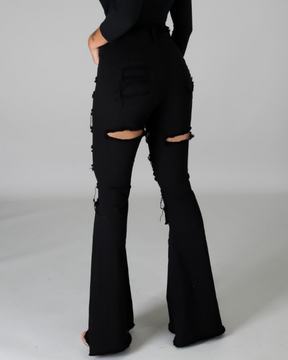 High-Waisted Broken Hole Flared Jeans for Women