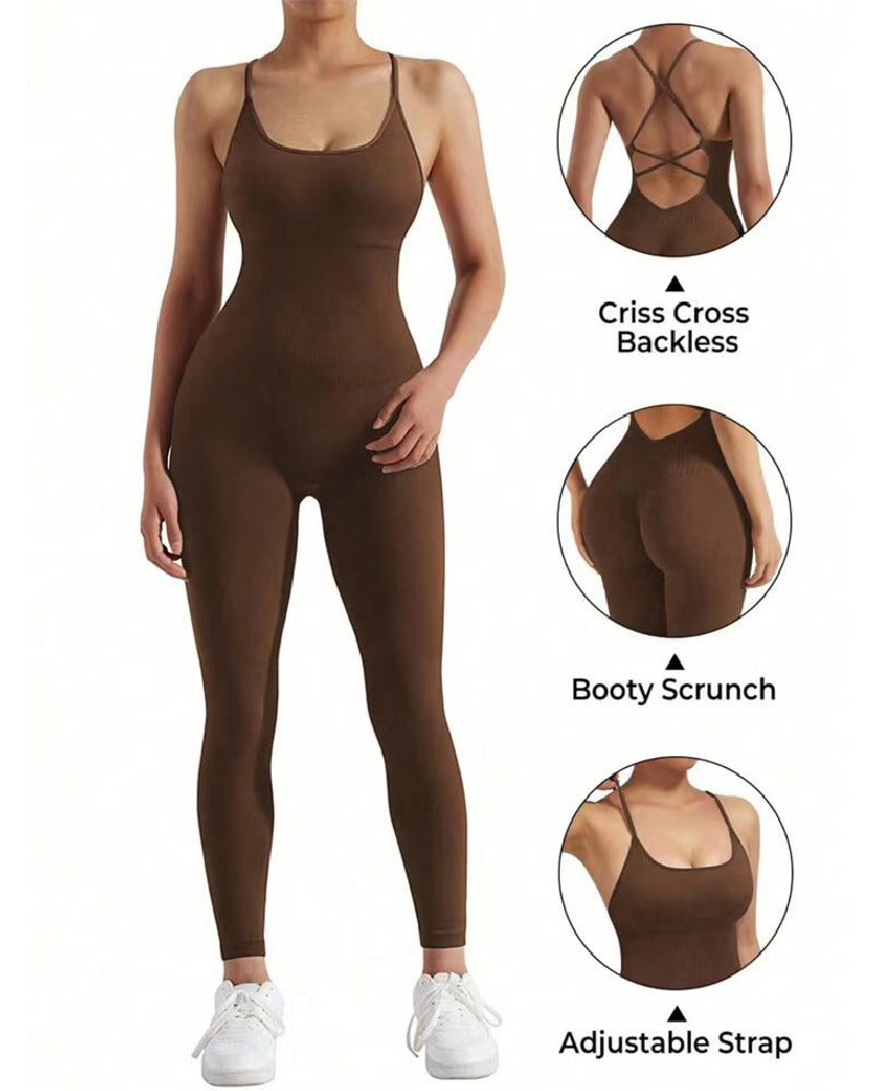 Women's Seamless High Elasticity Cami Sport Jumpsuit Tummy Control One-Piece Romper