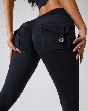 Peach Hip Fitness Leggings with Cargo Pockets