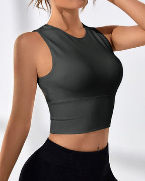 Women's Solid Open Back Ribbed Yoga Top Camisole Basic Elastic Sports Tank Top